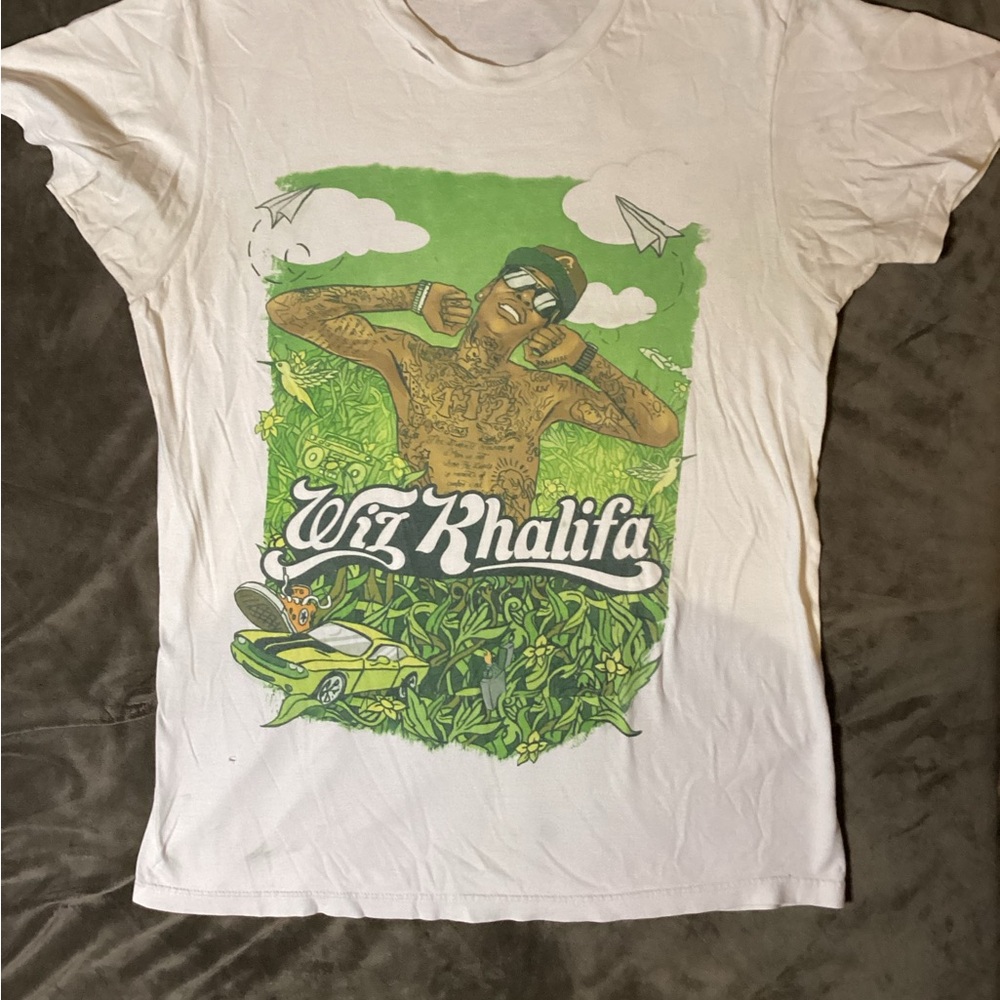 White Graphic Tee with Green Accents